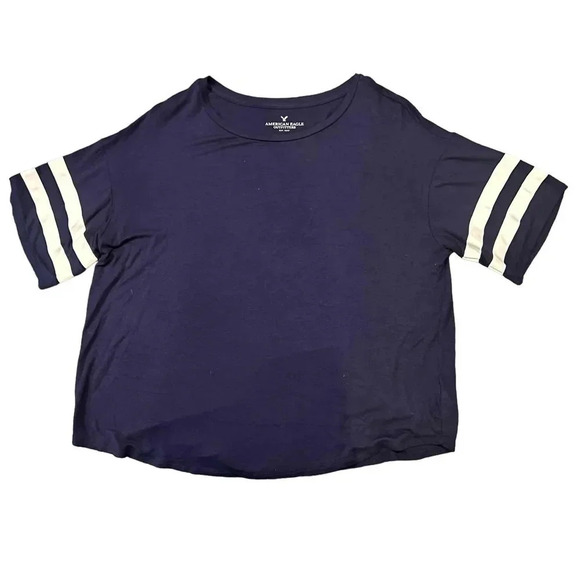American Eagle Navy Blue Short Sleeve Crew Neck‎ Crop Top T-Shirt Size Medium - Picture 3 of 6